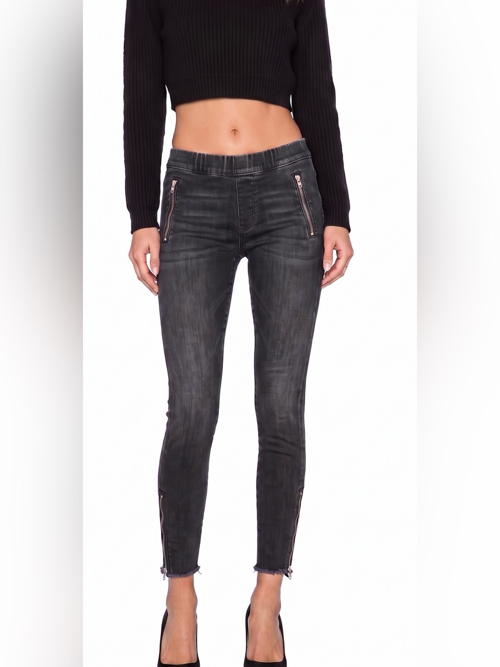 MOTHER Denim Quickie Looker Ankle Fray Jeans $210 Black Devil In The Making 27